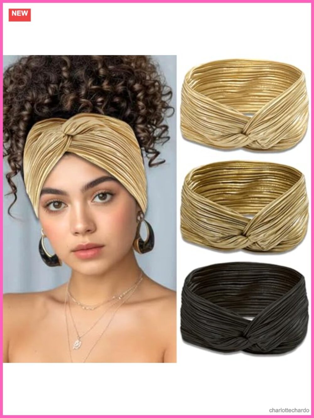 3 Pc Twist Wrinkle Headbands Metallic Thread Yoga Running Hair Accessories